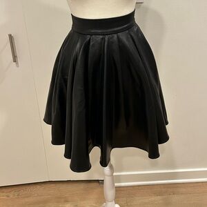 Eleven Paris Black Mini Leather Skater Skirt Pleated Cocktail